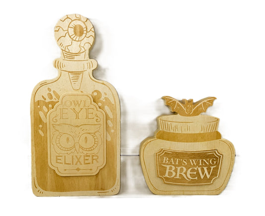 Darice Halloween Decor - Unfinished Wood Potion Jar Bottles 2pc Set