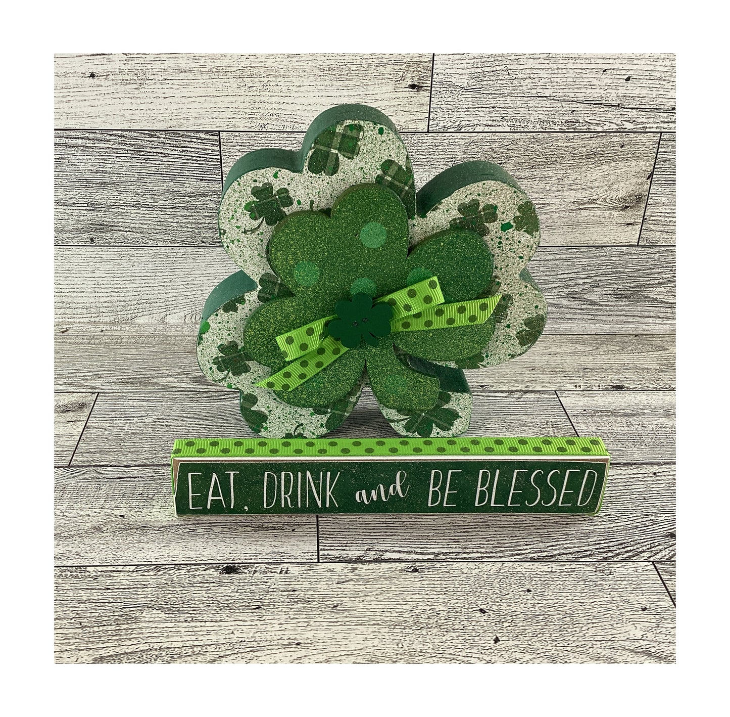 AGD St Patrick's Decor - Drink Be Blessed Chunky Shamrock & Sign 2pc.