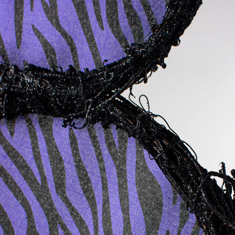 CO Halloween Decor - Purple Fabric Black Grapevine Cat Door Wreath