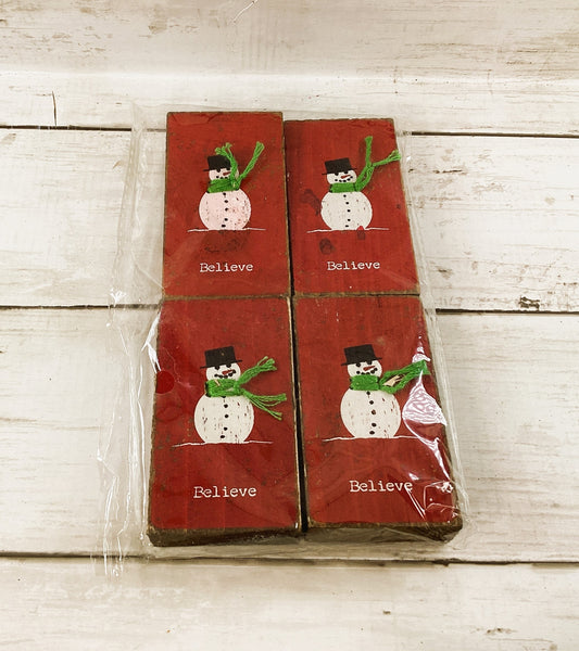 PBK Christmas Craft Supply - Wood Believe Snowman Magnets 4pc