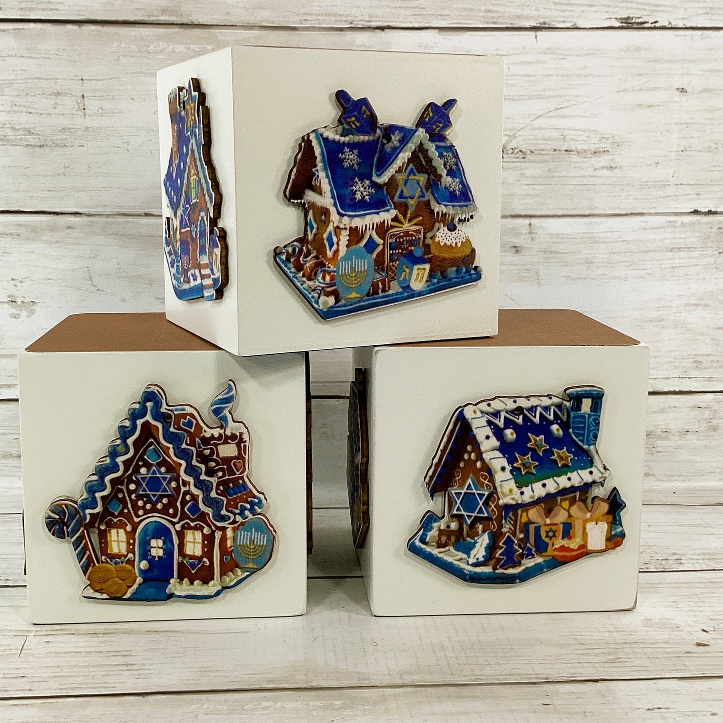 AGD Hanukkah Decor - Gingerbread House Star of David Wood Block 3pc
