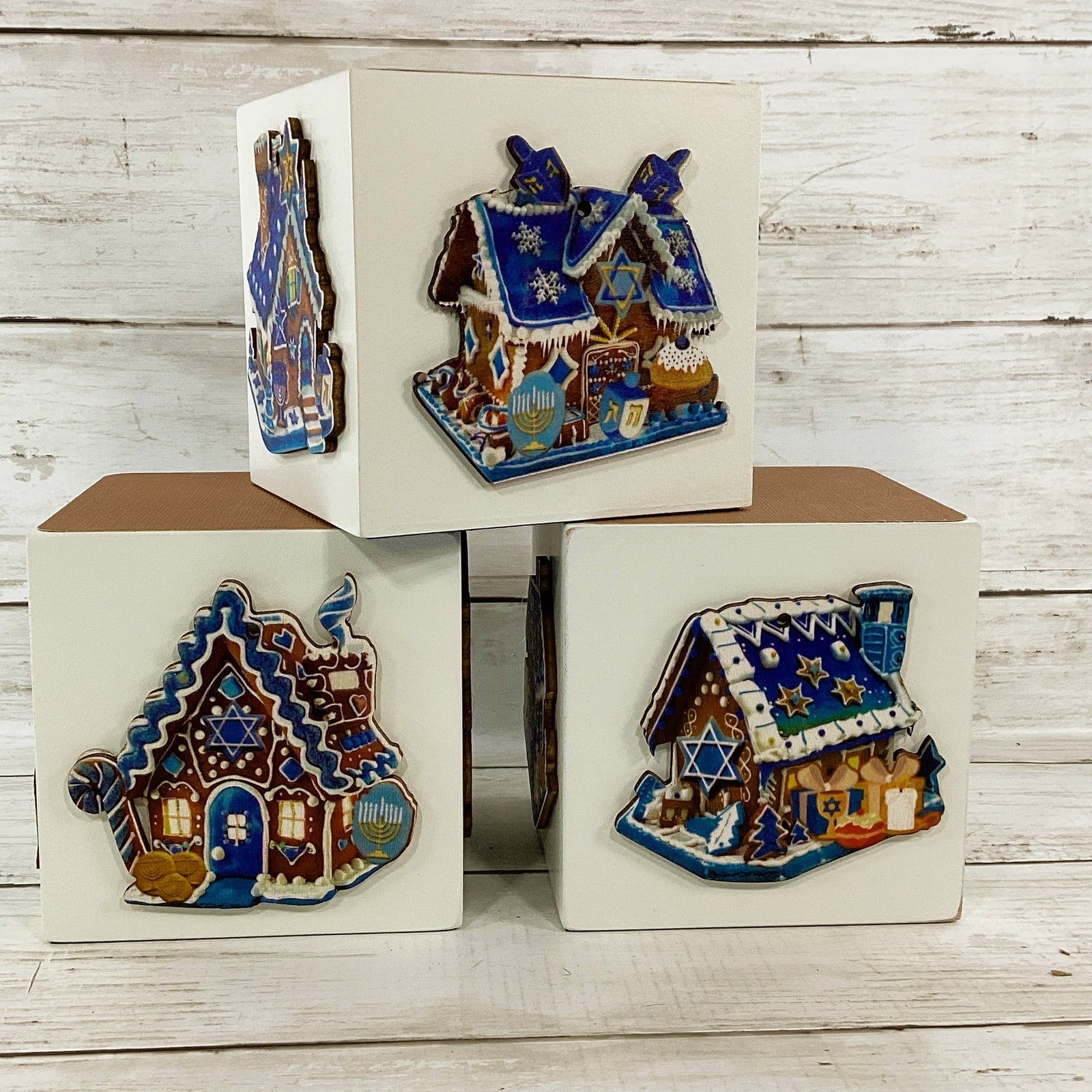 AGD Hanukkah Decor - Gingerbread House Star of David Wood Block 3pc