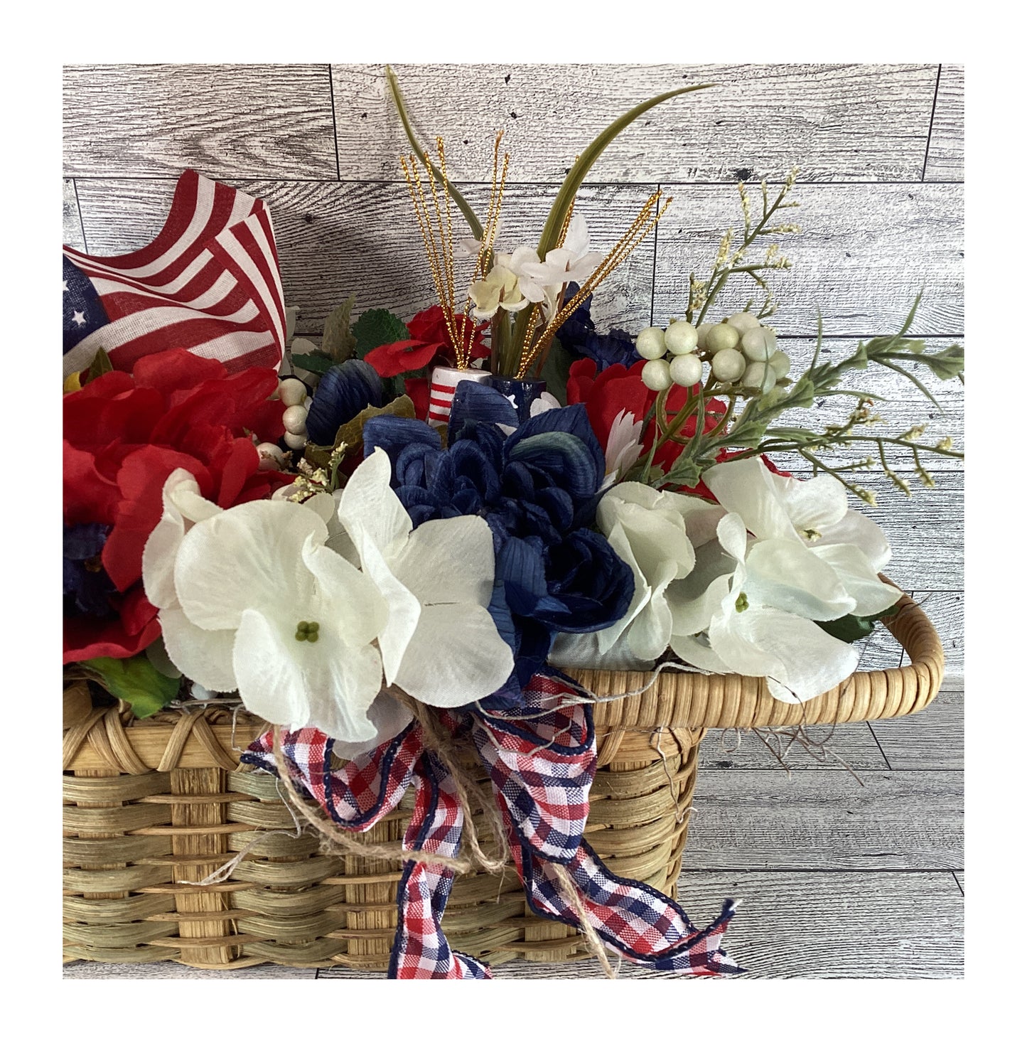 AGD Patriotic Decor - July 4th Primitive Basket Floral Display