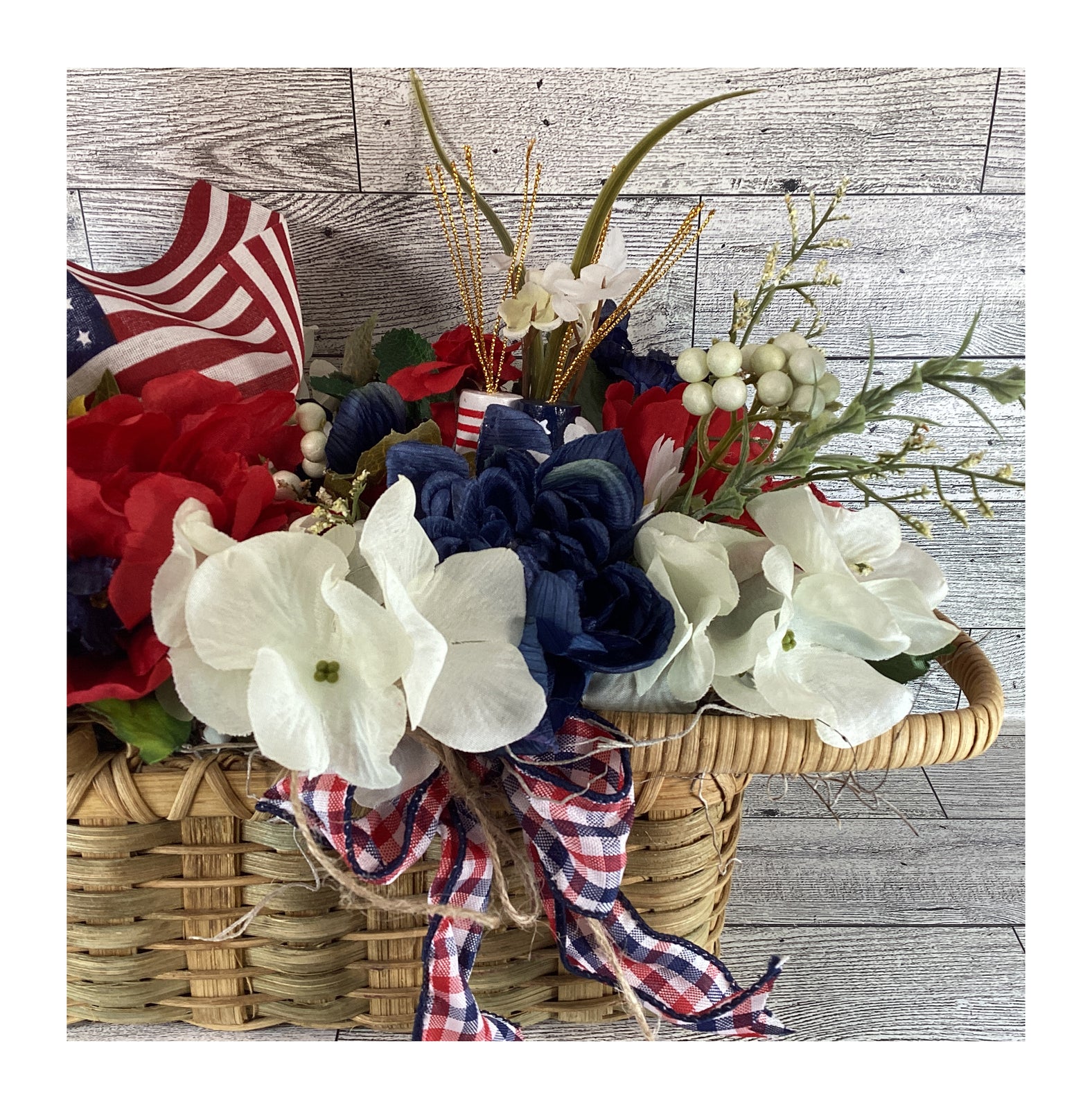 AGD Patriotic Decor - July 4th Primitive Basket Floral Display