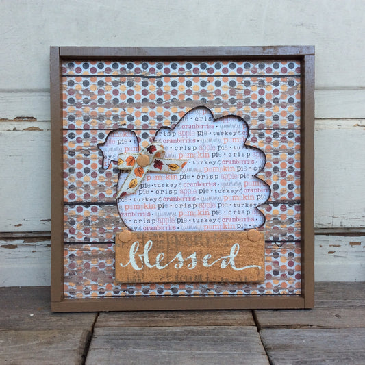 AGD Fall Decor - Prim Blessed Turkey Cut Out Plaque Sign