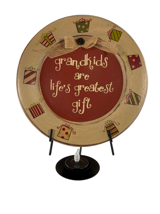 AGD Christmas Decor - Grandkids Blessings Wood Plate Tealight Easel