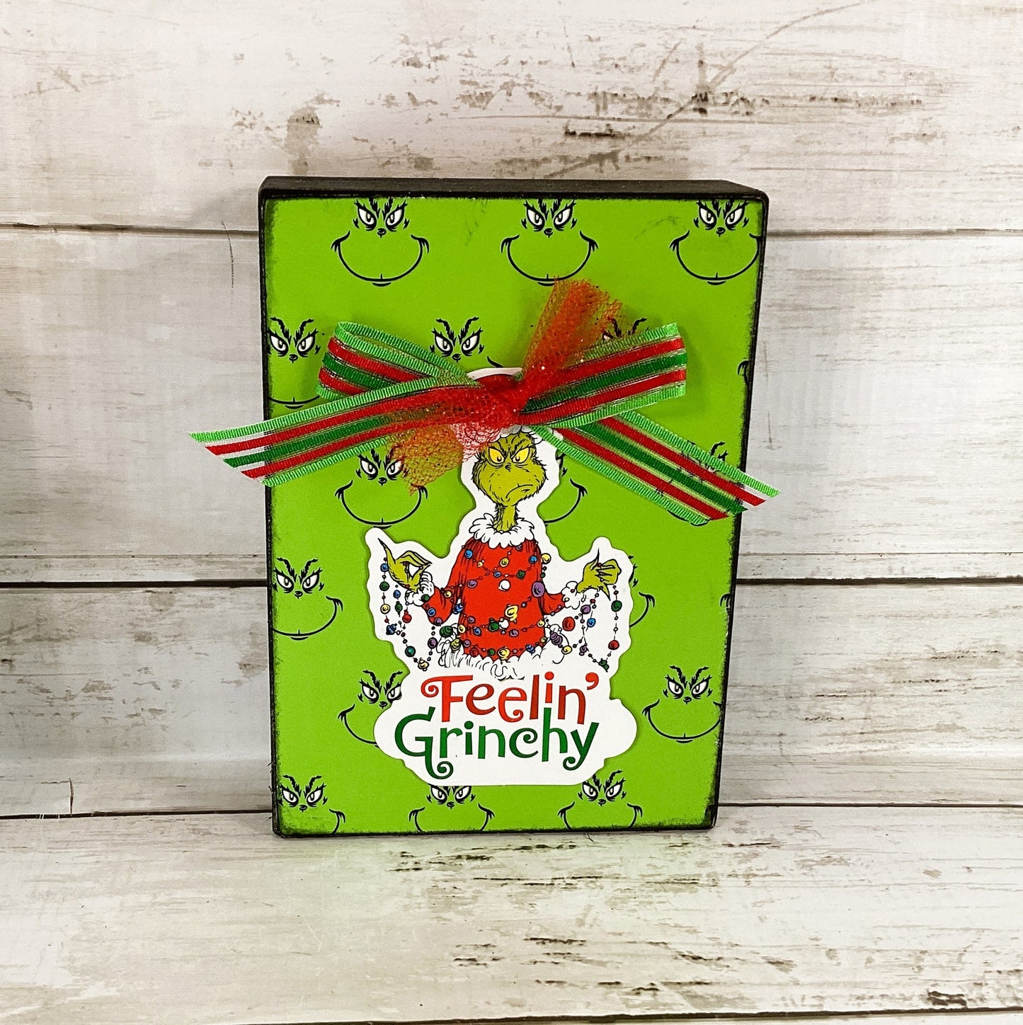 AGD Christmas Decor - Whimsy Green Monster Wood Gift Box Signs 2pc