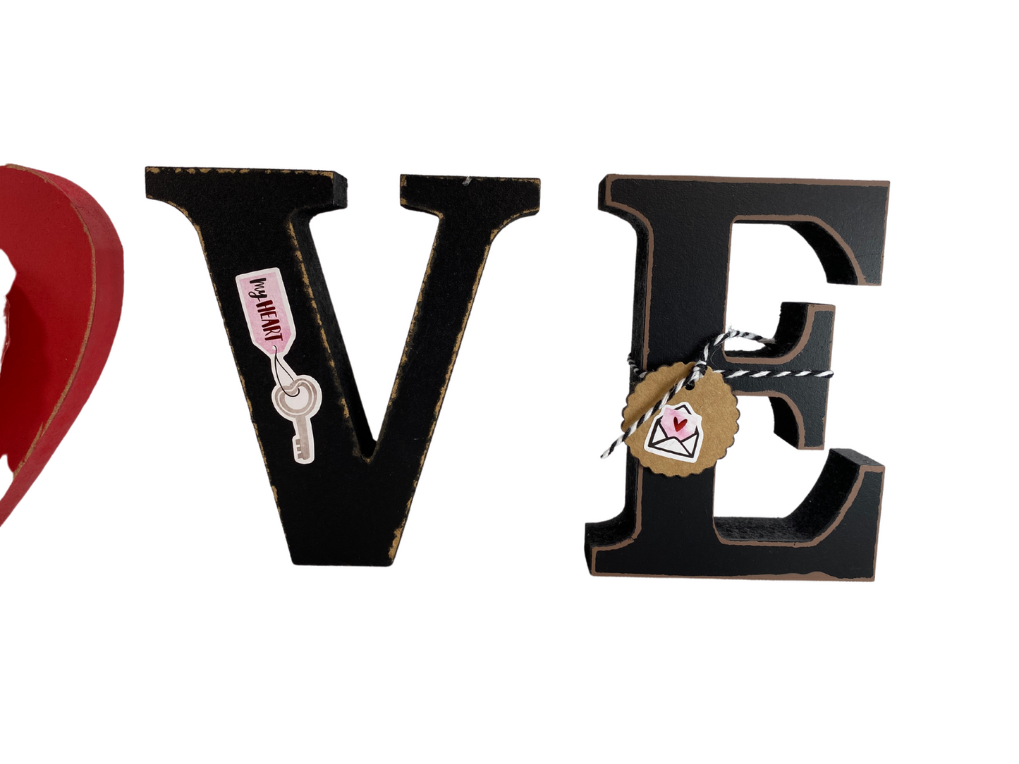 Valentines Decor - Chunky Wood Heart Love Letter Word Tabletop Display
