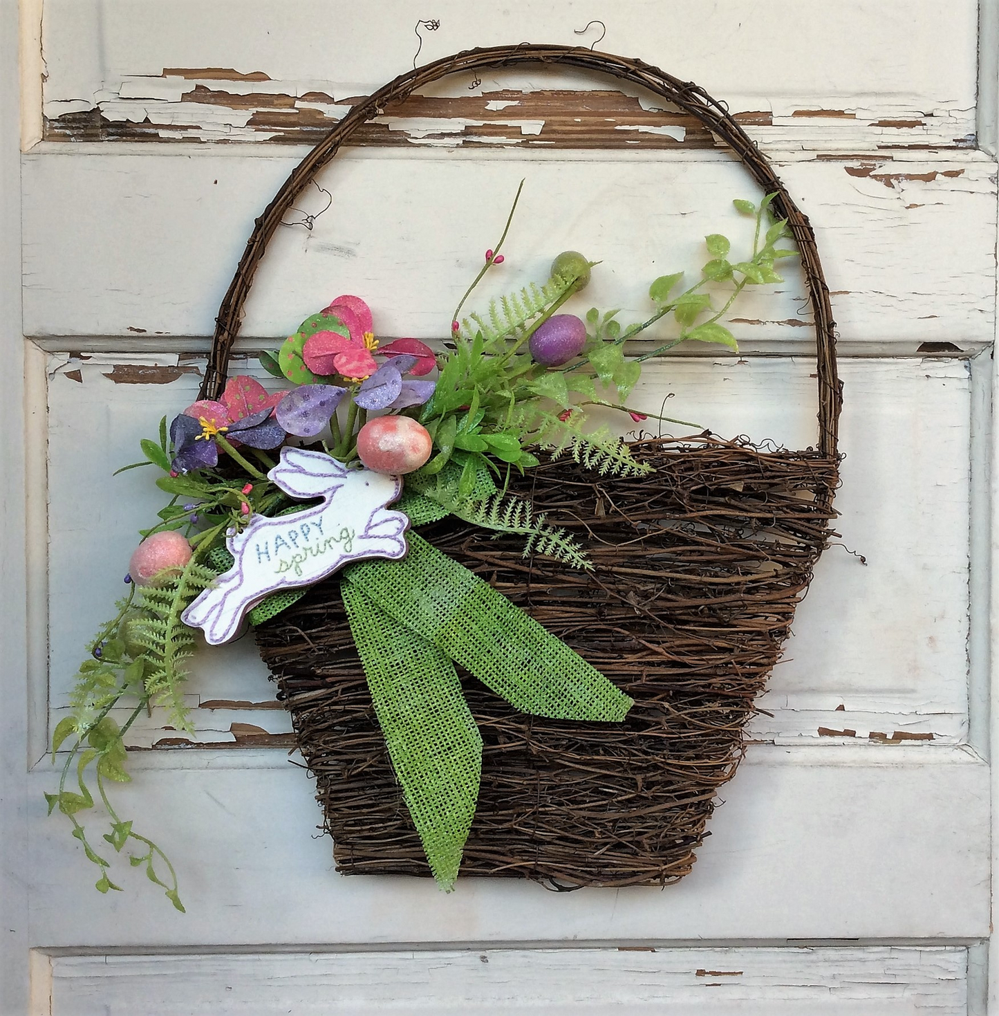 AGD Spring Easter Decor – Happy Spring Grapevine Basket Wreath
