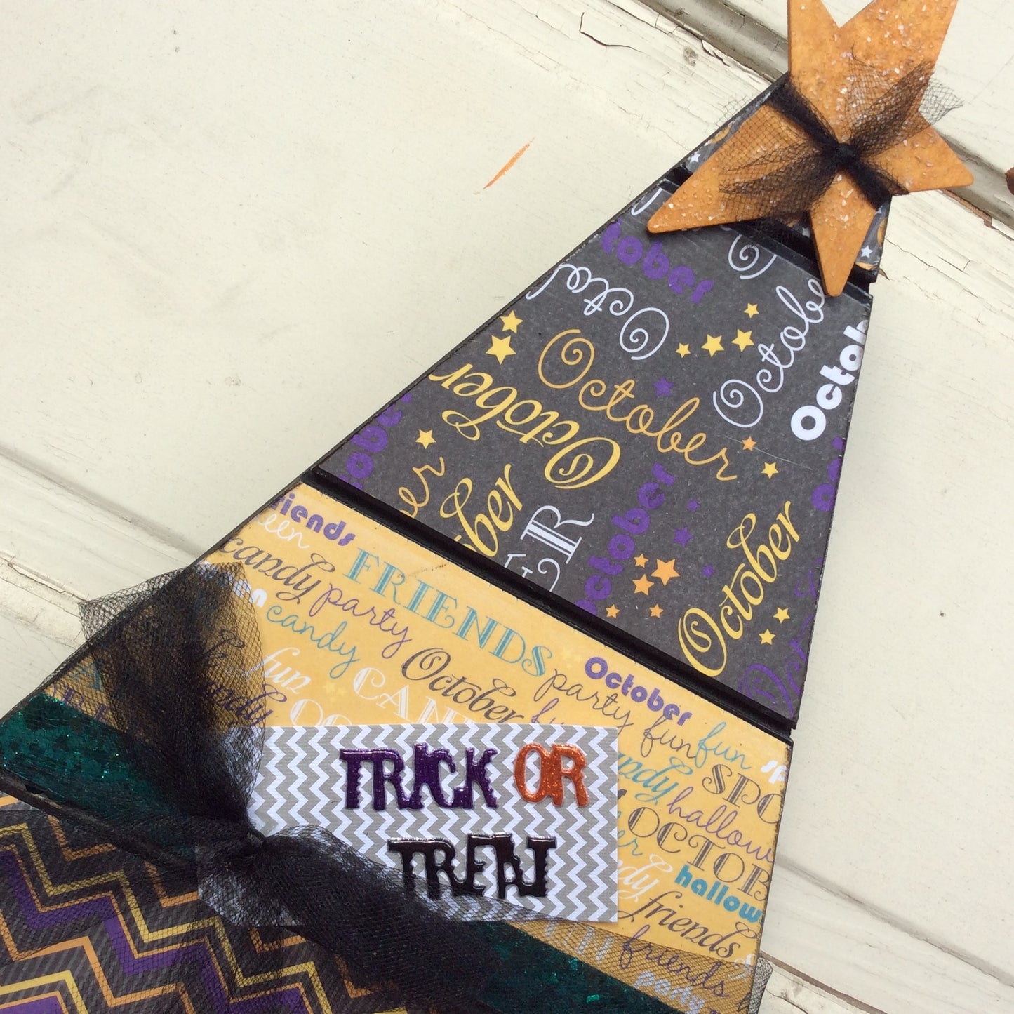 AGD Halloween Decor - October Black Wood Slat Table Top Tree