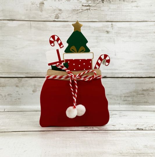 HL Christmas Decor - Chunky Wood Santa Sack Sitter Tier Tray