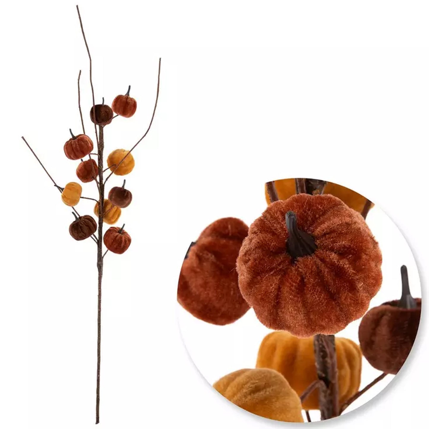 HL Mini Velvet Pumpkin Floral Pick Stem Branch 6pc Set
