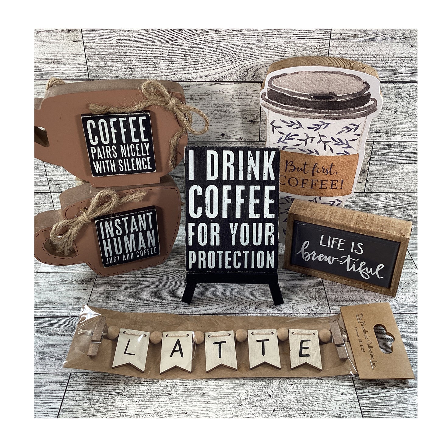 AGD  Home Decor - Coffee Latte Bar Sayings Tier Tray Bundle 6pc Set