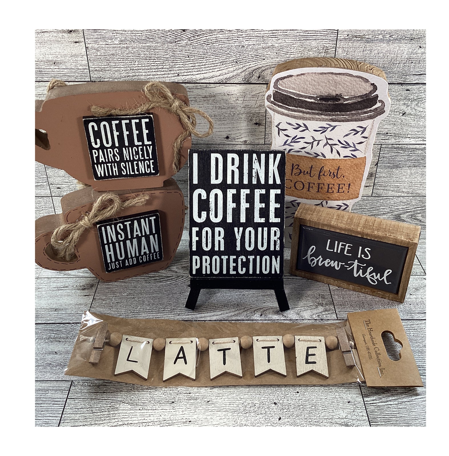 AGD  Home Decor - Coffee Latte Bar Sayings Tier Tray Bundle 6pc Set