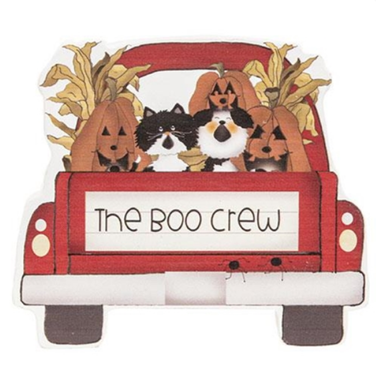 CWI Halloween Decor - Boo Crew Dog Cat Pet Chunky Wood Truck Sitter