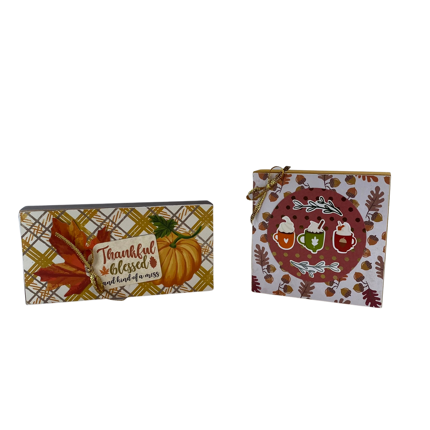 AGD Fall Decor - Hey Pumpkin Fall Breeze Reversible Block Signs 2pc Set