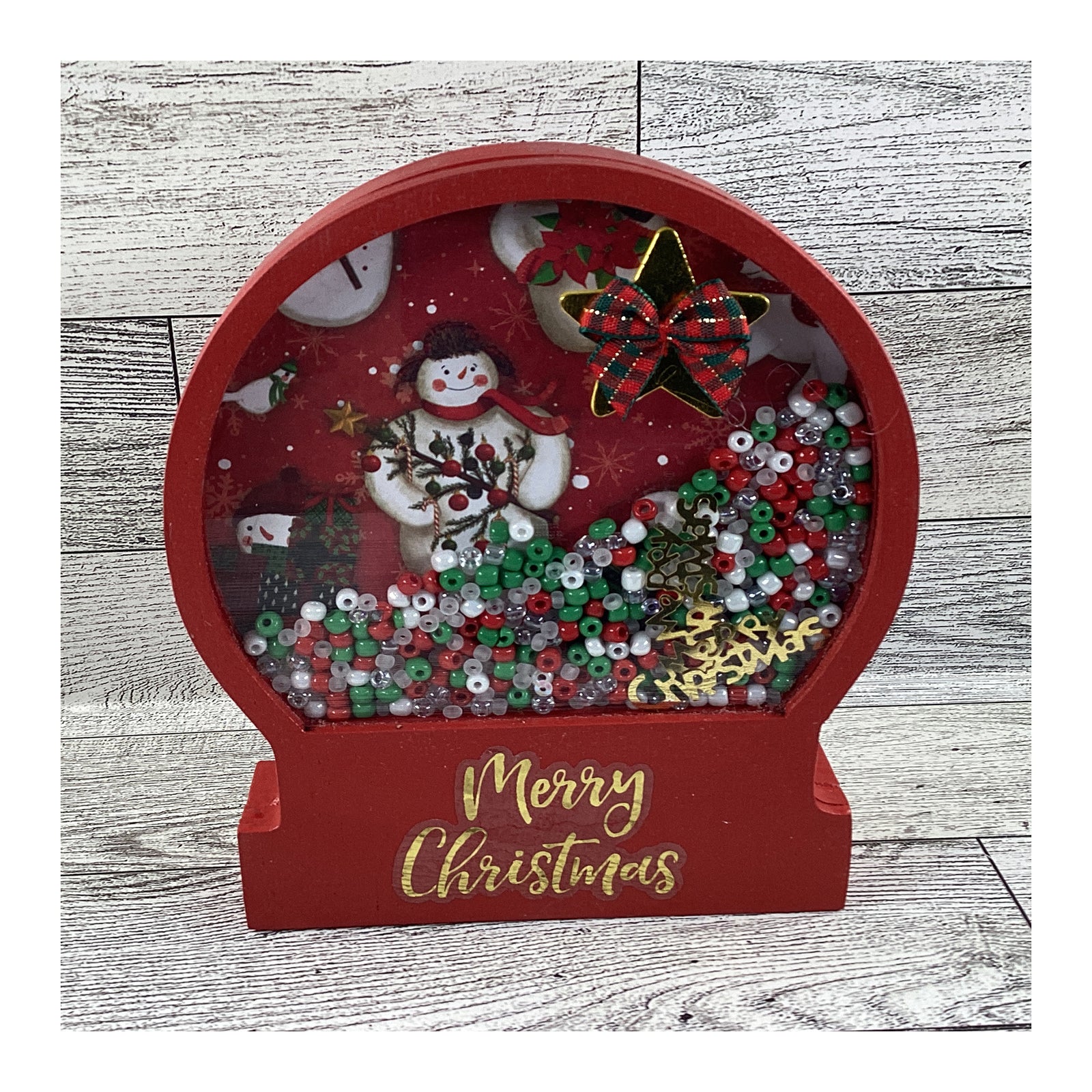 AGD Christmas Decor - Merry Snowman Dry Snow Globe Chunky Wood Shaker