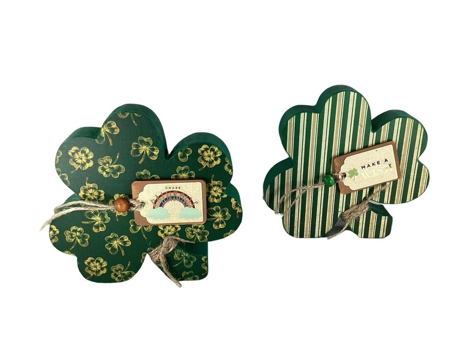 AGD Saint Patrick Decor - Chunky Wood Shamrock Sitter 2pc Set