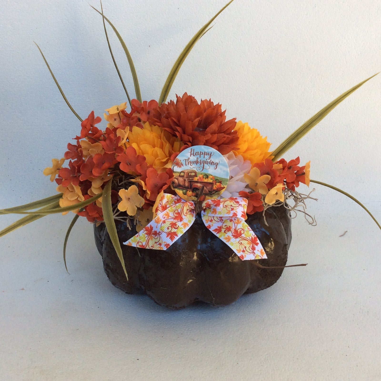 AGD Fall Decor - Happy Thanksgiving Artificial Pumpkin Floral Display