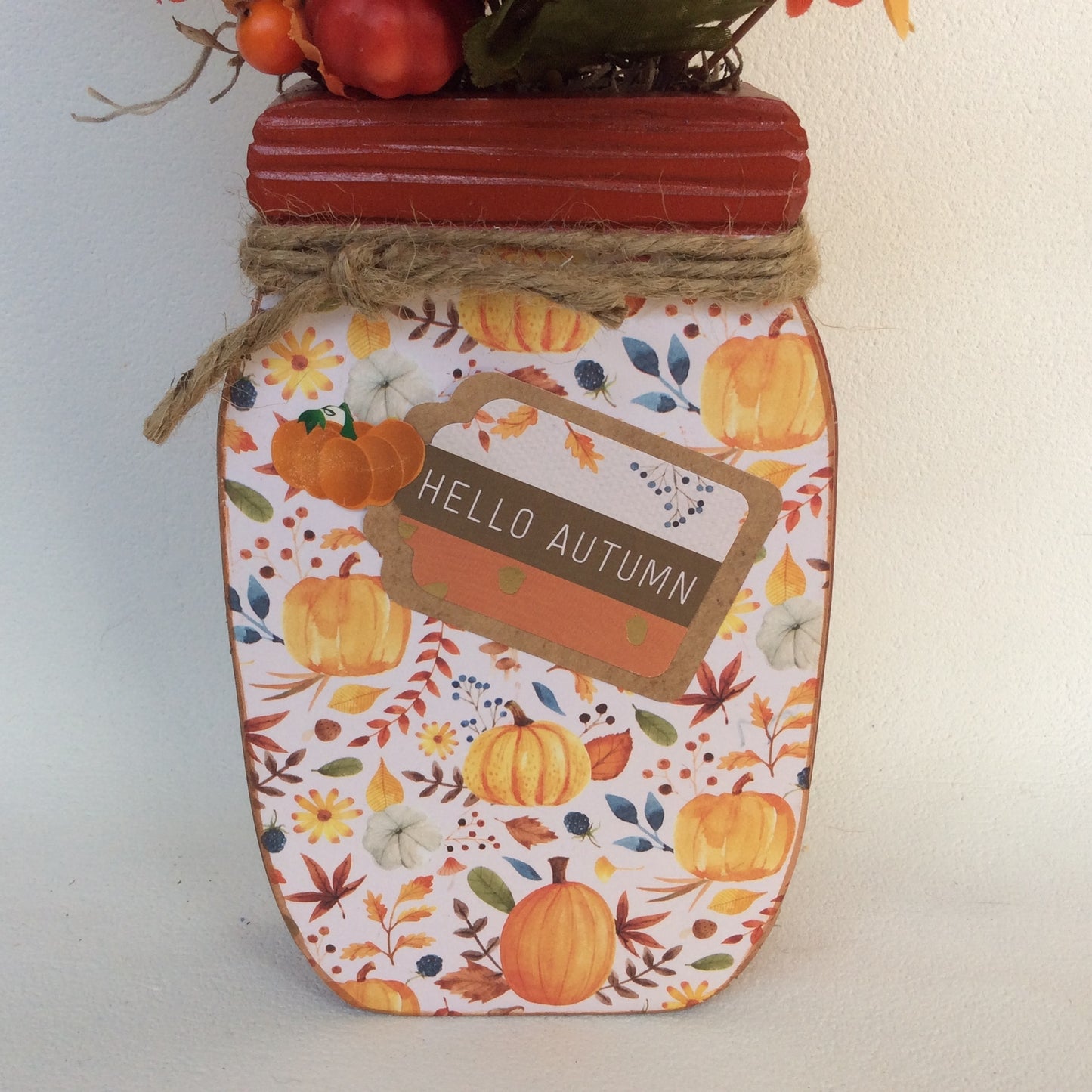 AGD Fall Decor - Hello Autumn Floral Wood Mason Jar Display