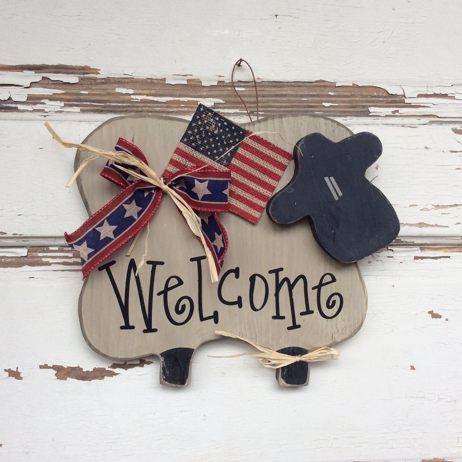 AGD Patriotic Decor - Americana Prim Welcome Chunky Prim Sheep