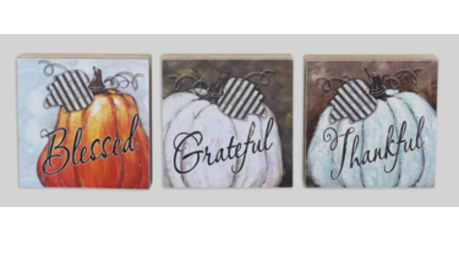 Youngs Fall Decor - Thankful Grateful Blessed 3pc Block Sign