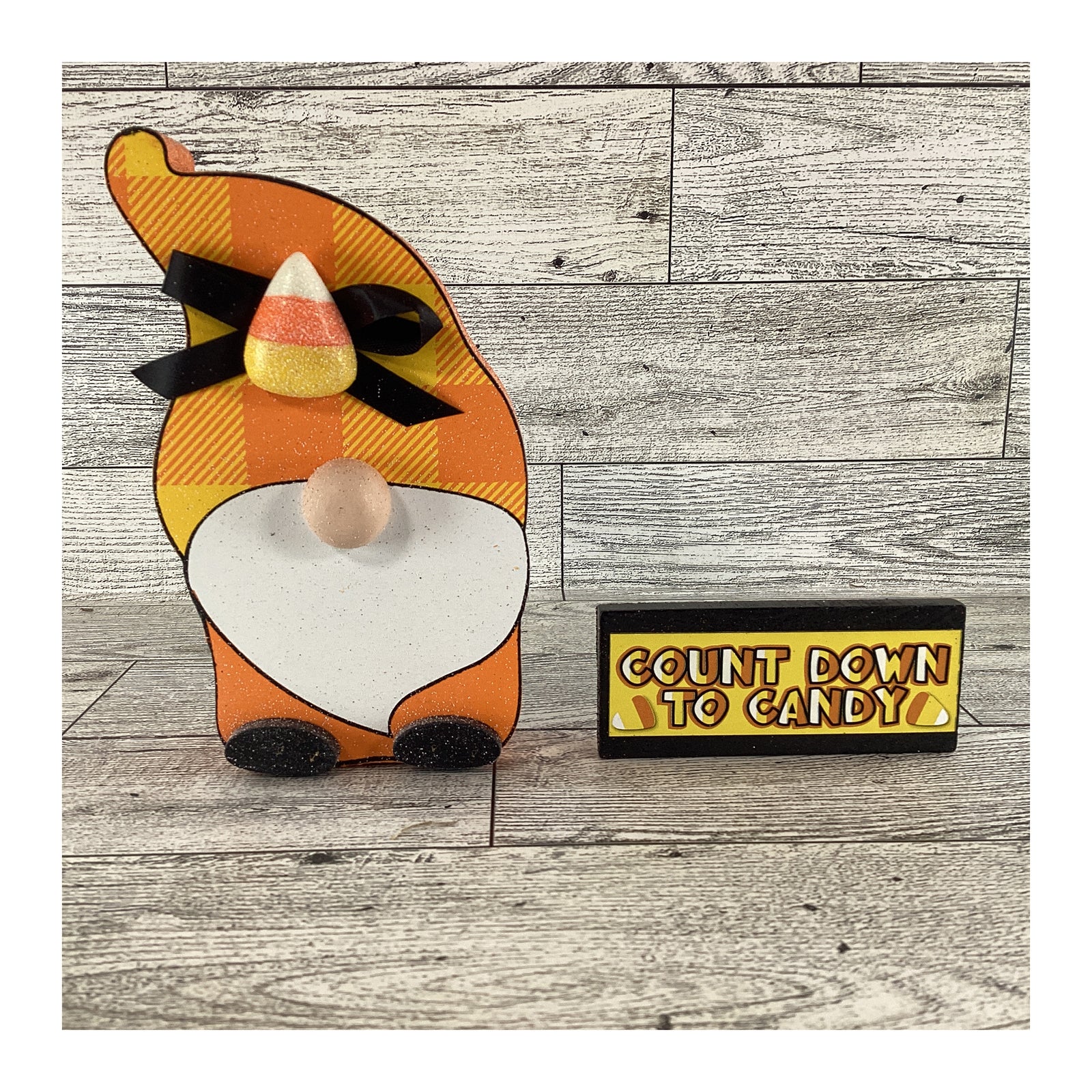 AGD Halloween Decor -  Candy Corn Countdown Gnome and Sign 2pc Set