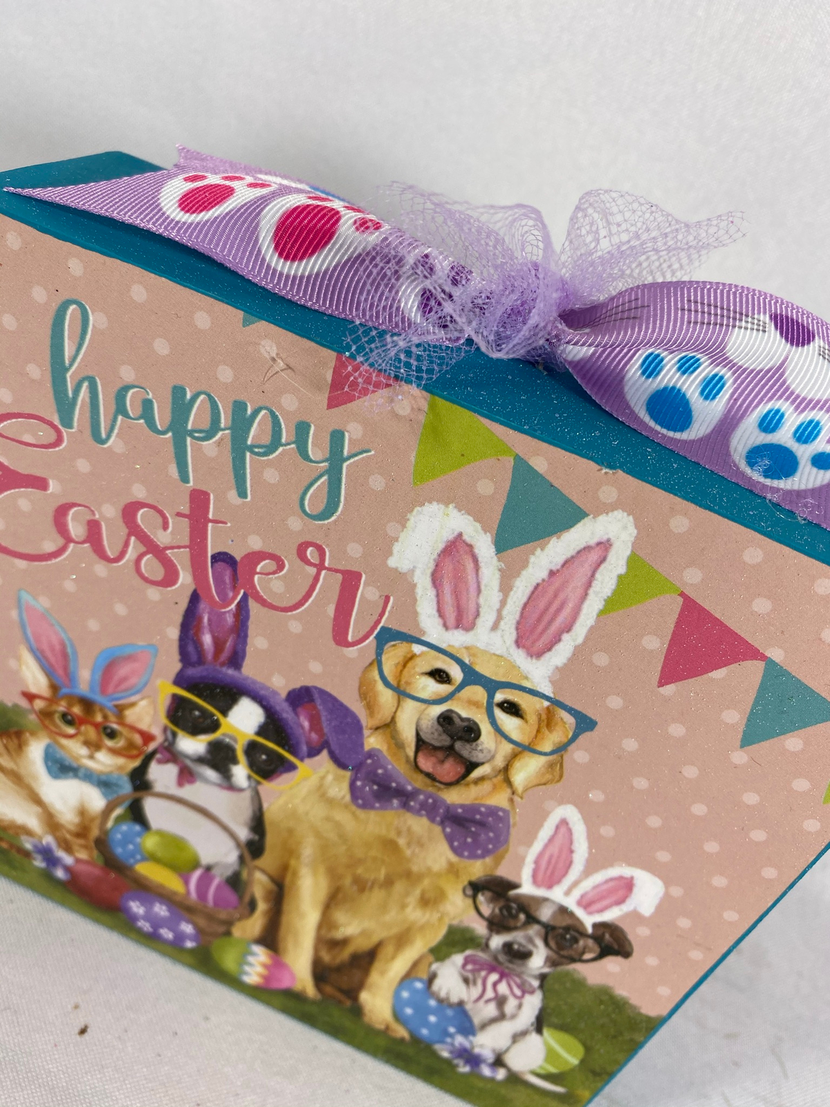 AGD Easter Decor - Cats Dogs with Bunny Ears Box Sign