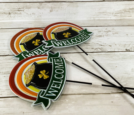 HL Saint Patricks Decor - Welcome Rainbow Pot of Gold Metal Pick 3pc Set