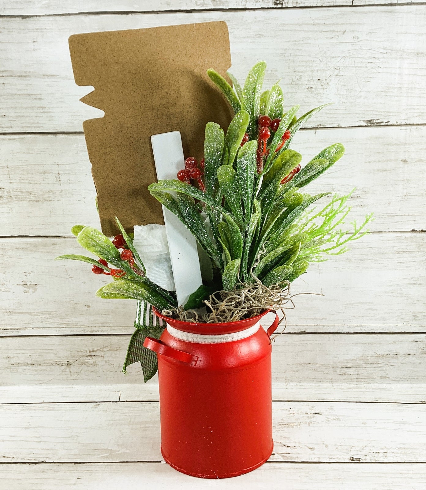 AGD Christmas Decor - Candy Cane Mistletoe Direction Metal Floral Milk Can