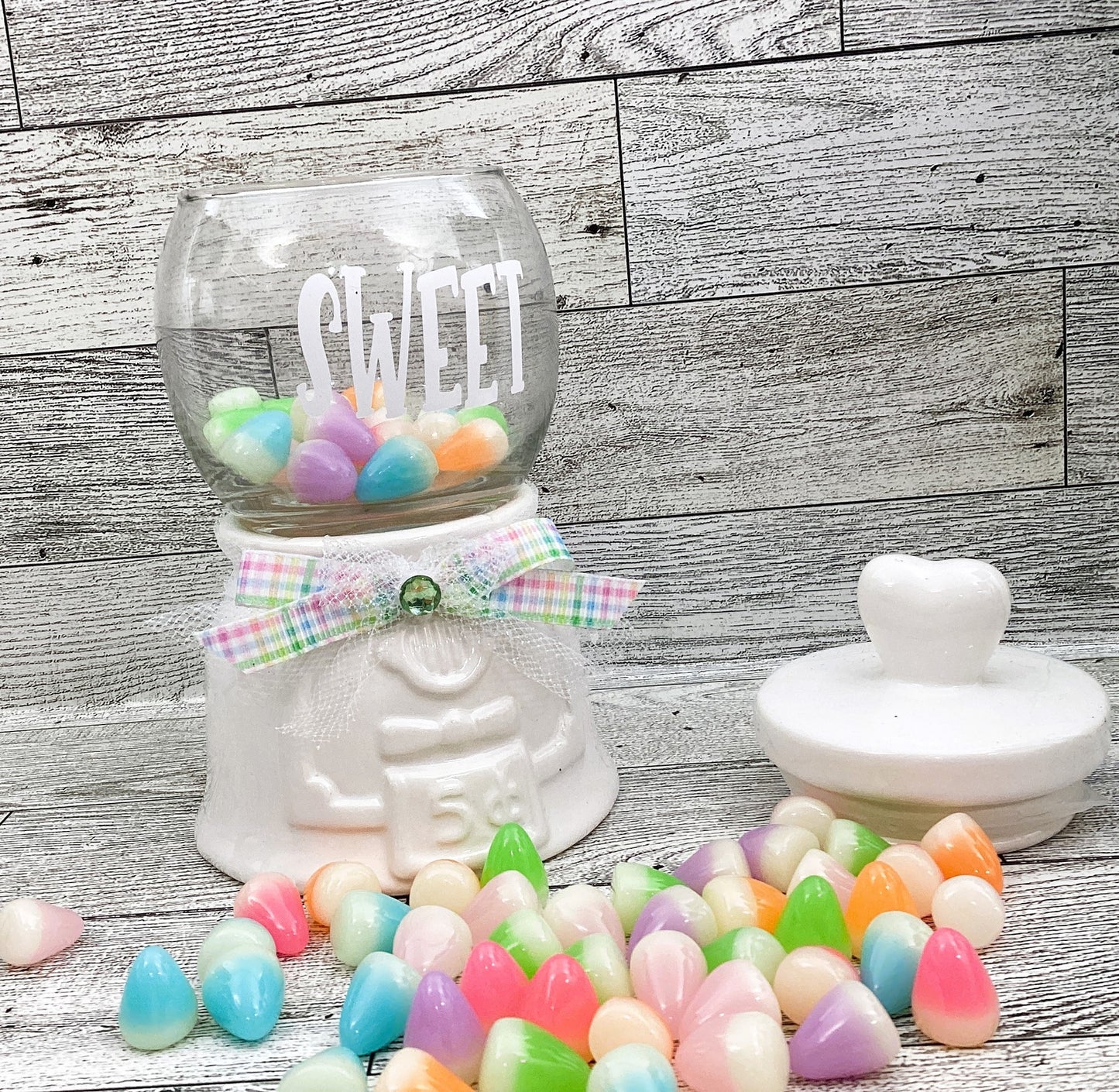 Spring Decor Ceramic Sweet Candy Gumball Jar, Tier Tray