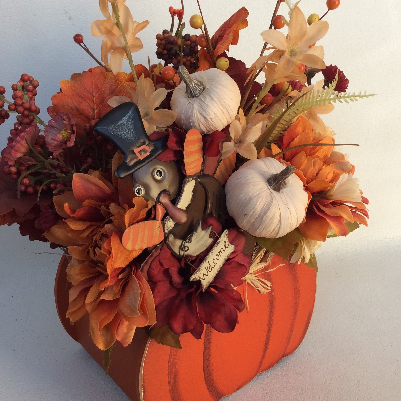AGD Fall Decor-Harvest Thanksgiving Pumpkin Reversible Artificial Floral Display