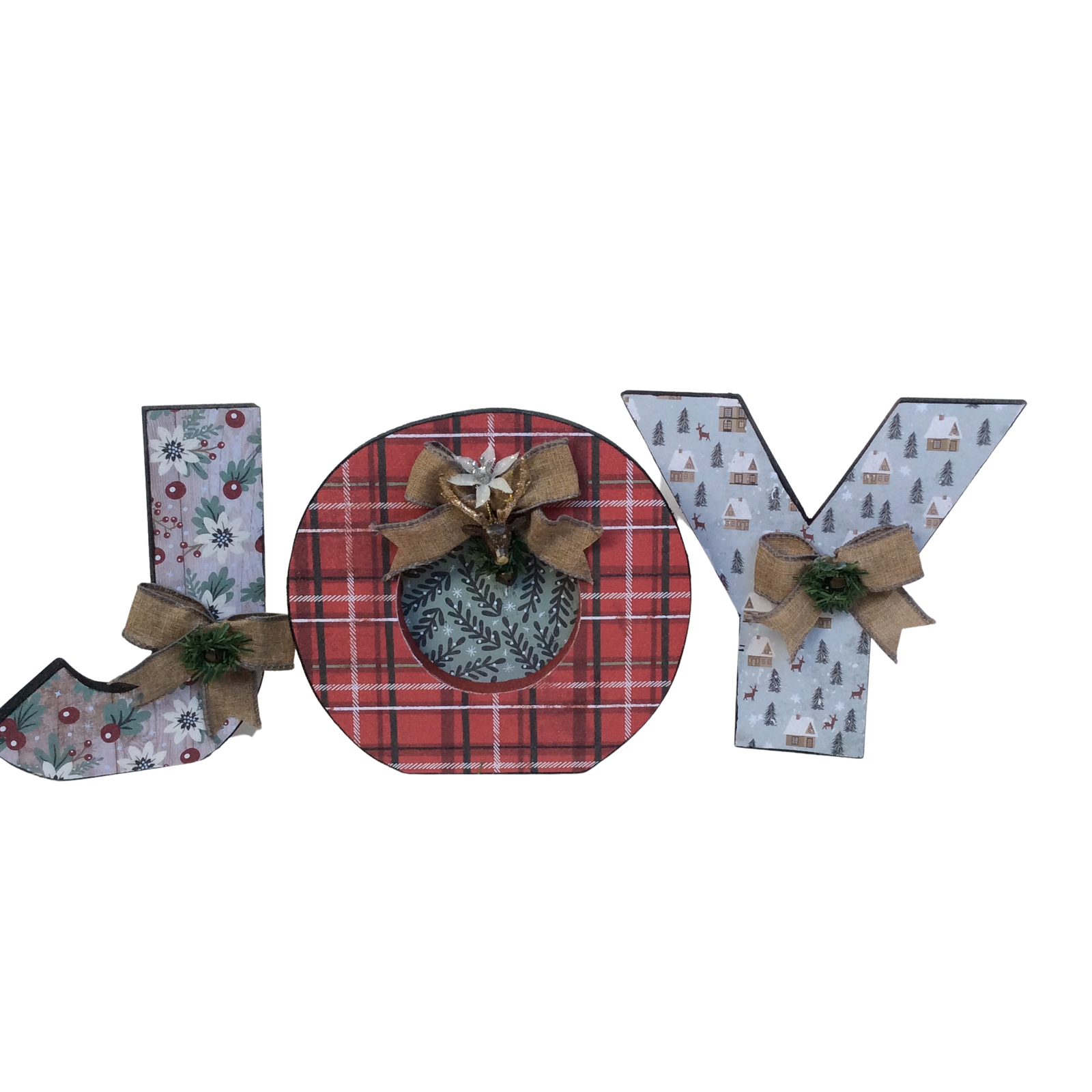 AGD Christmas Decor - Woodland Plaid Chunky Joy Letters Tabletop Sign