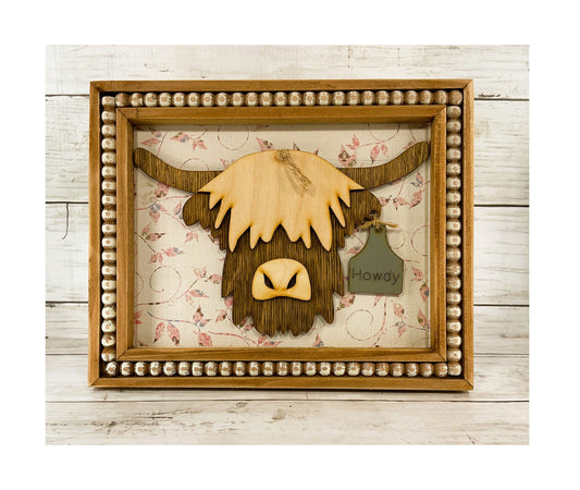 AGD Spring Decor - Pink Pastel Howdy Highland Cow Head Easel-back Sign