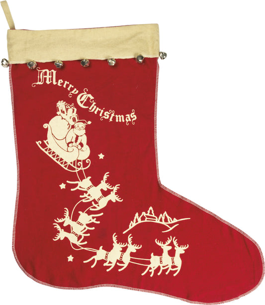 PBK Christmas Decor -  Jumbo Vintage Santa Sleigh Reindeers Stocking