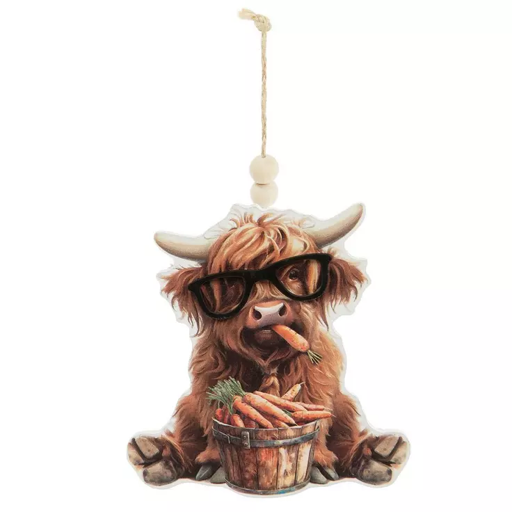HL Spring Decor - Flower & Carrot Highland Cow Ornaments 2pc