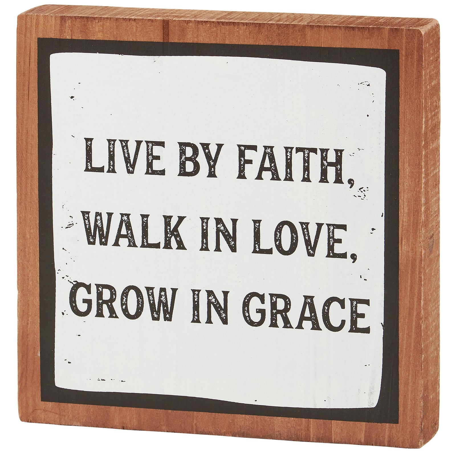 PBK Home Decor - Walk By Faith Love Grace Inspirational Block Sign