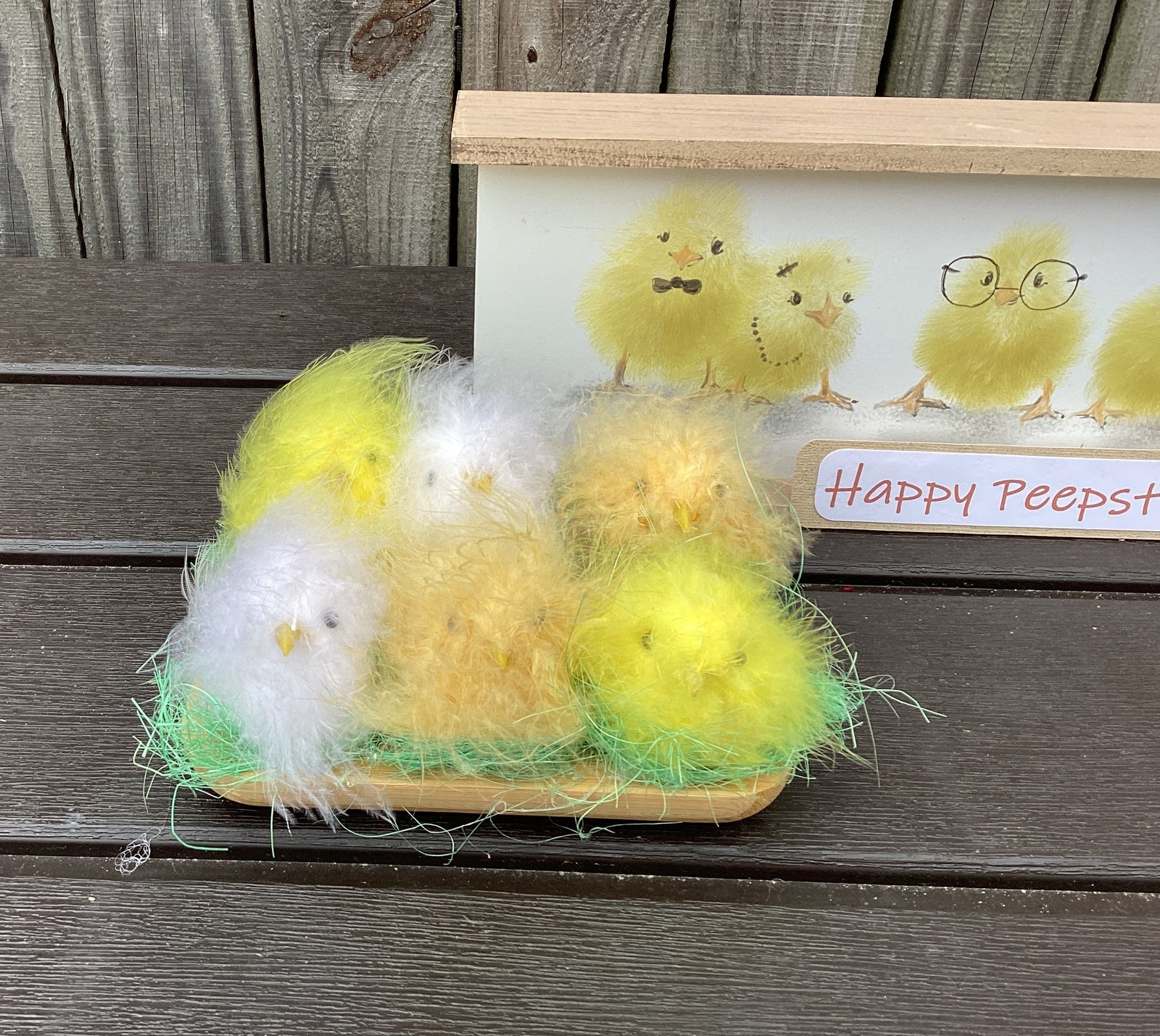 AGD Easter Decor - Fuzzy Chicks Happy Peepster Tabletop Sign 2pc
