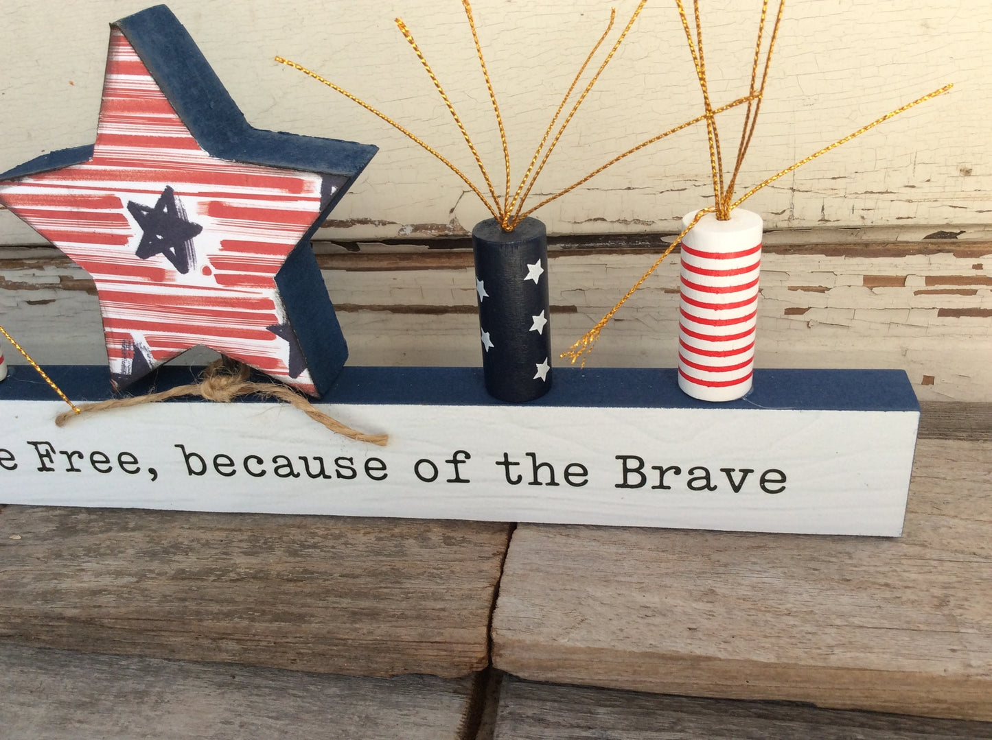 AGD Patriotic Decor -  Home of the Free Because of the Brave Star Chunky Wood