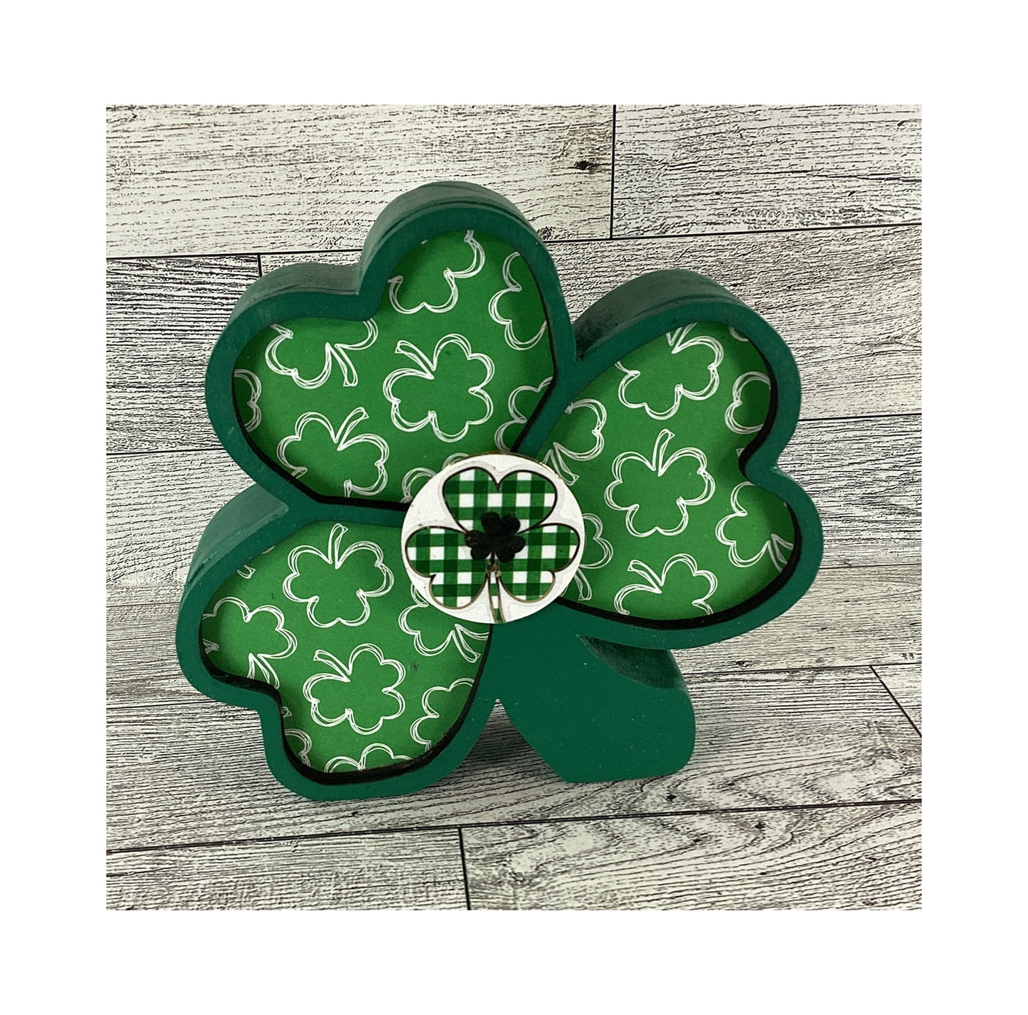 AGD Saint Patrick Decor -  Chunky Wood Shamrock Sitter