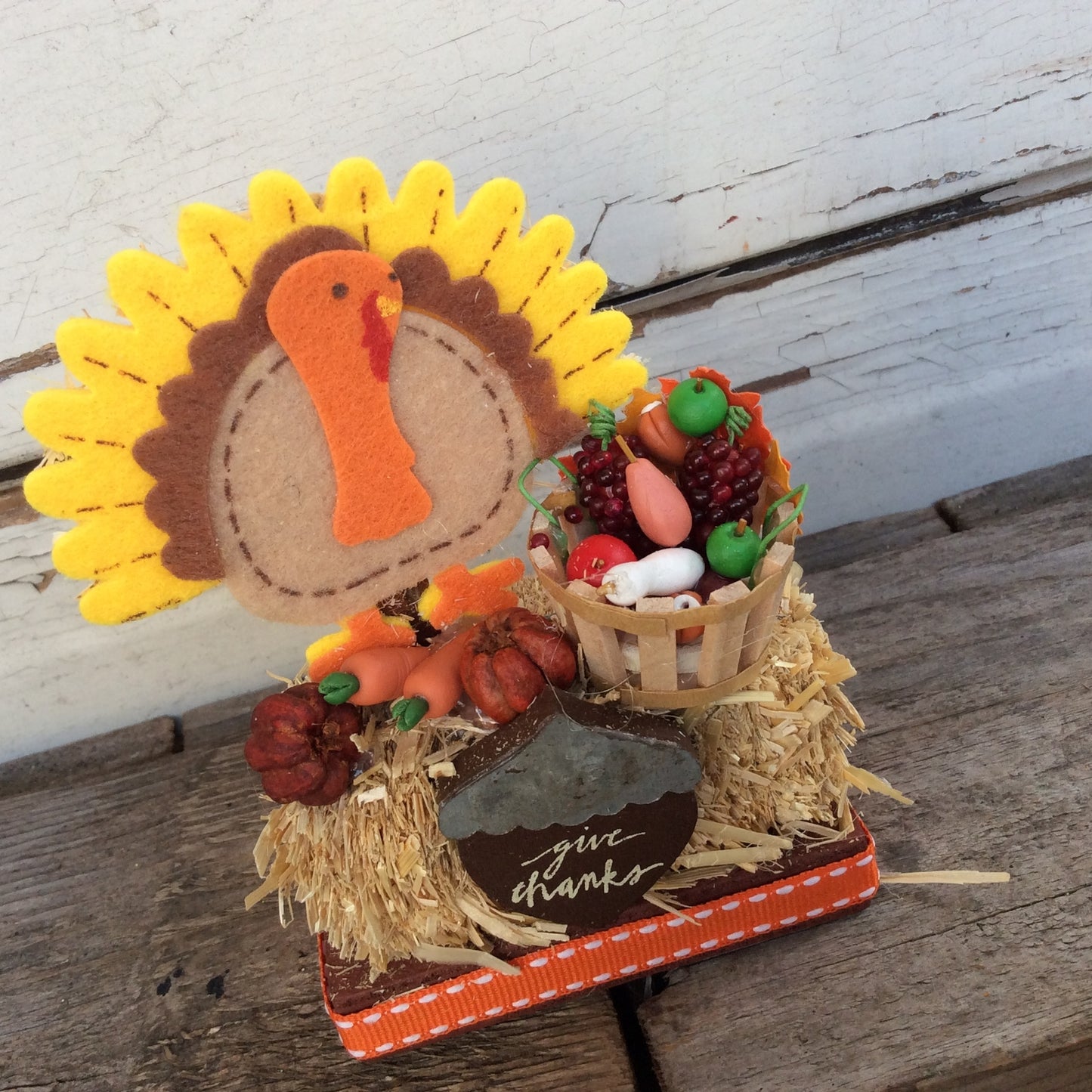 AGD Fall Decor - Give Thanks Small Turkey Hay Bale Display