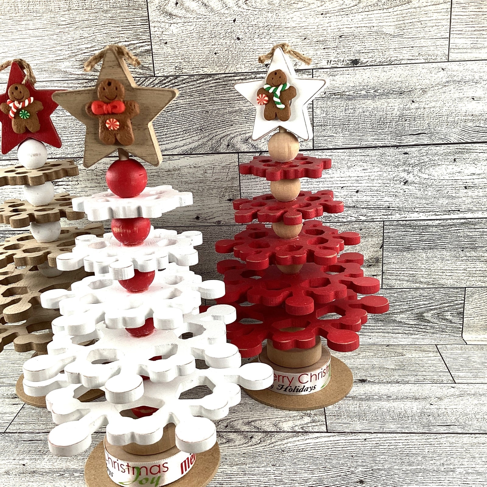 AGD Christmas Decor - Wood Snowflake Gingerbread Trees 3pc Set