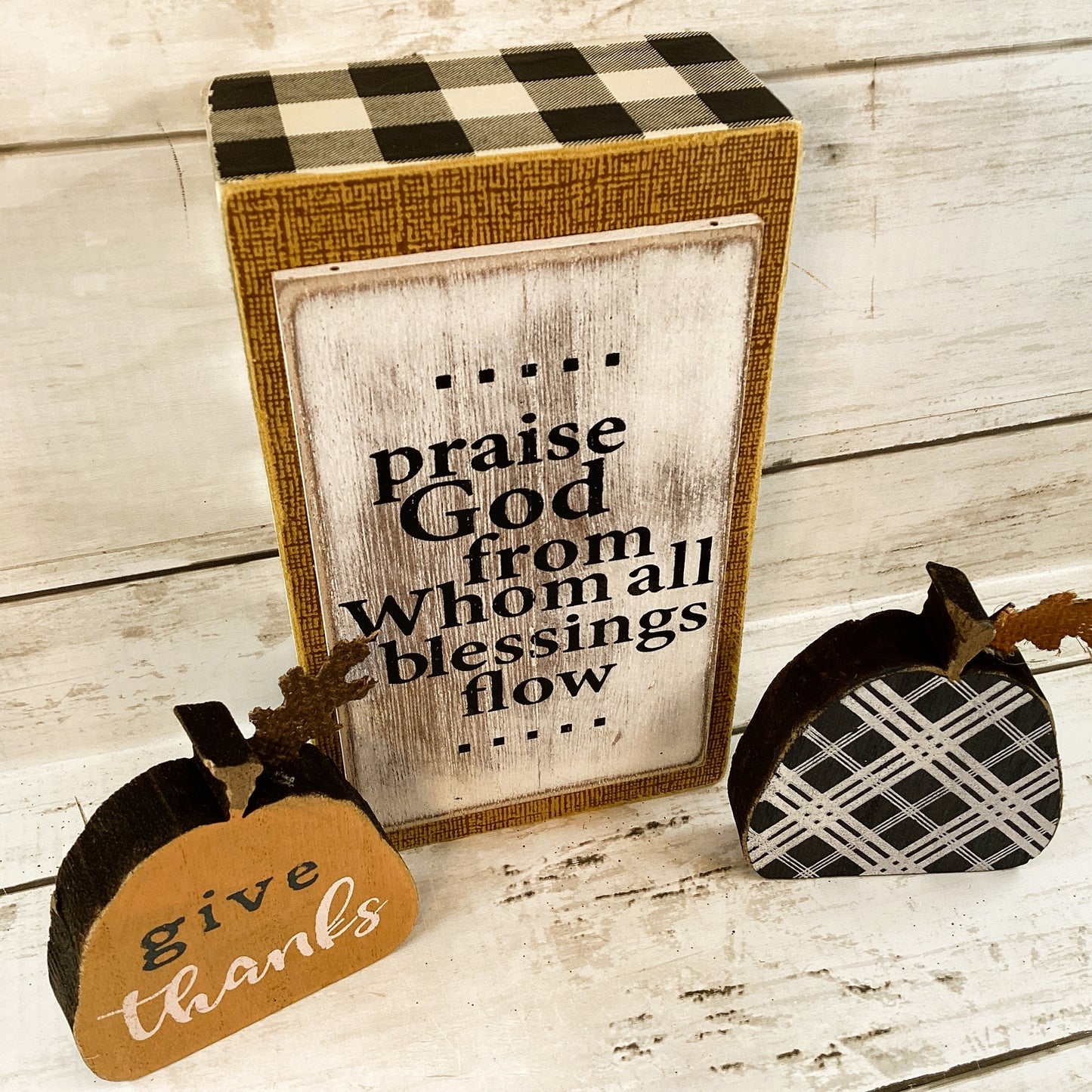 AGD Fall Decor - Praise God's Blessings Flow Give Thanks Box Sign 3pc
