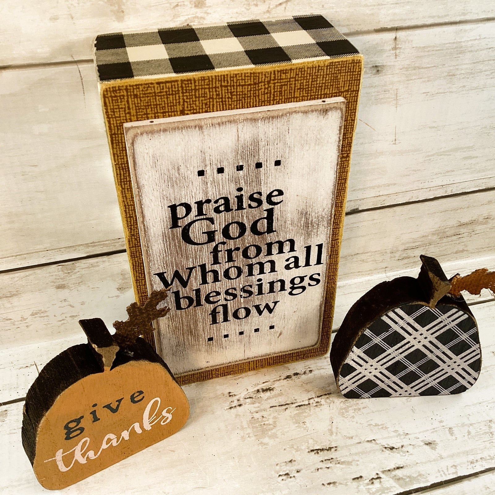 AGD Fall Decor - Praise God's Blessings Flow Give Thanks Box Sign 3pc