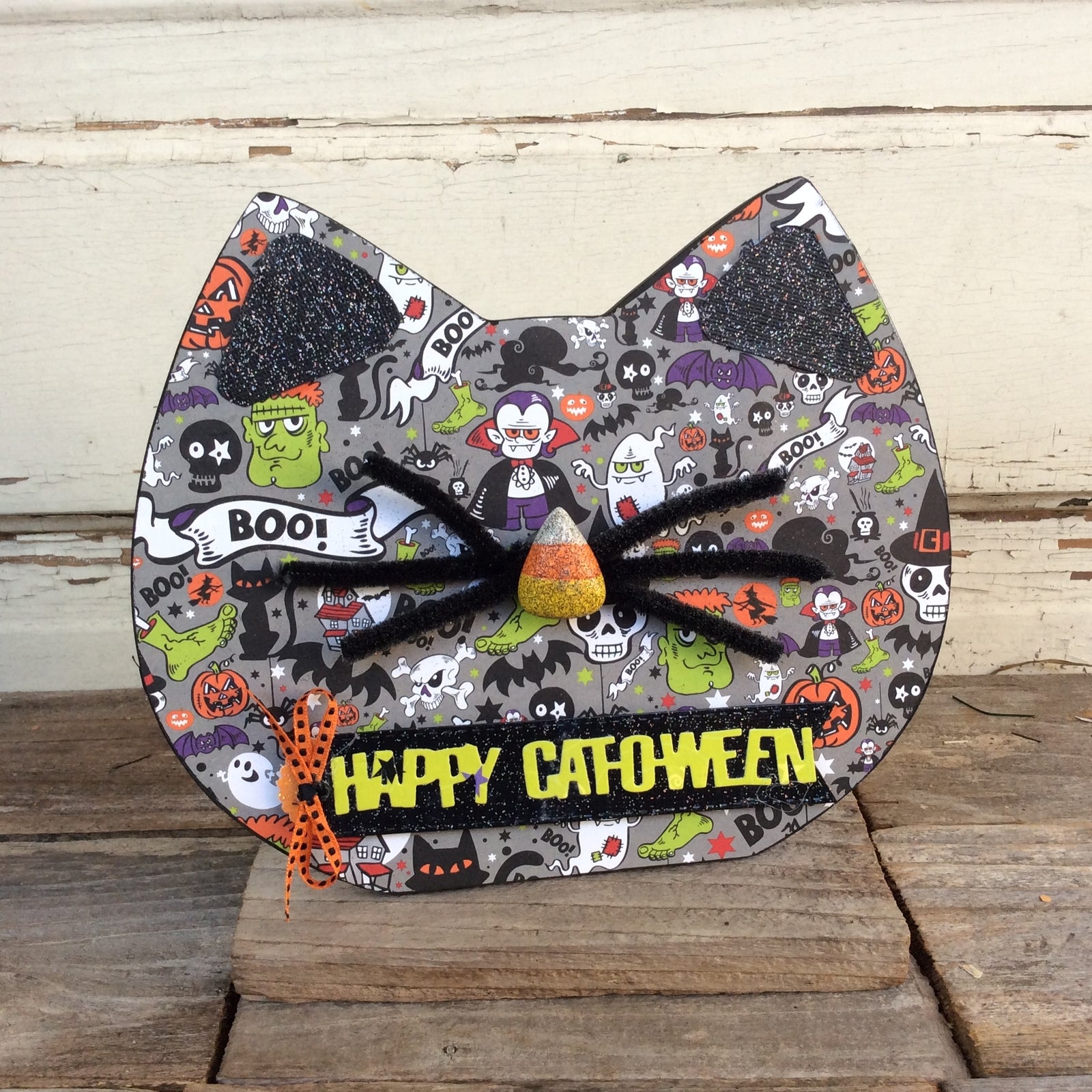 AGD Halloween Decor - Happy Cat O Ween Face Tabletop Sign