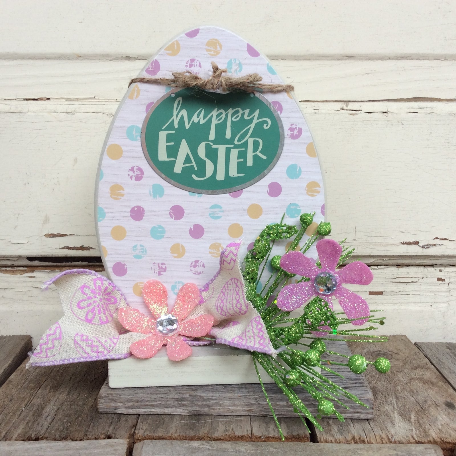 AGD Easter Decor - Glitter Floral Happy Easter Egg Display