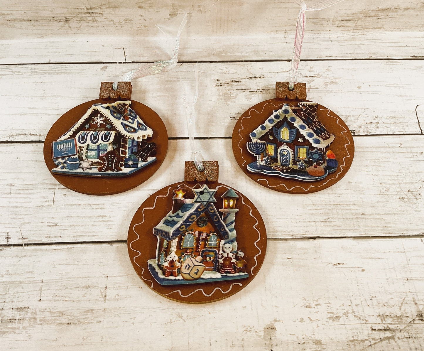 AGD Jewish Decor - Hanukkah Menorah Dreidel Gingerbread Ornaments 12pc