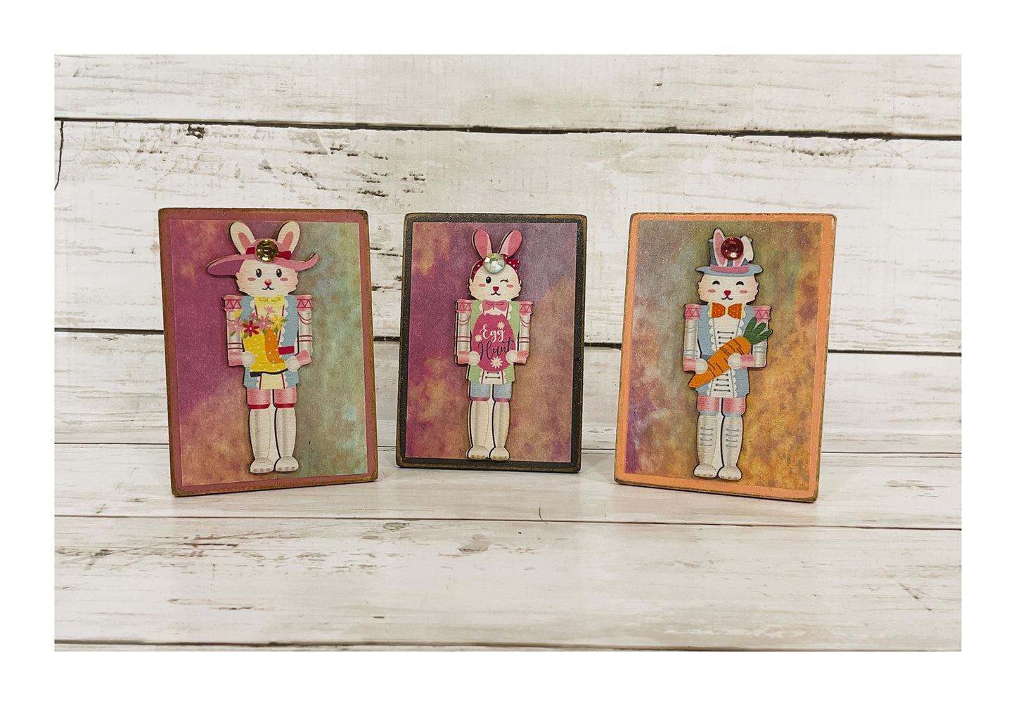 AGD Easter Decor - Bunny Nutcrackers Small Tier Tray Sitter Signs 3pc