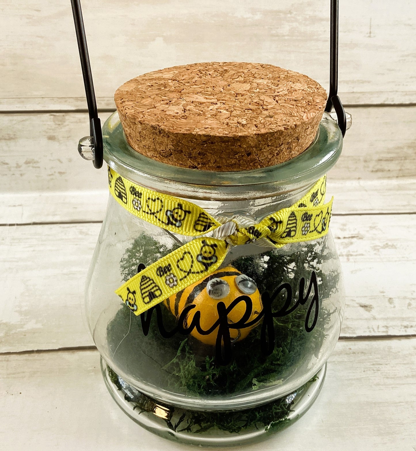 AGD Summer Decor - Bee Theme Happy Hanging Glass Jar