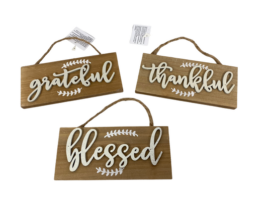 WM Fall Decor - Farmhouse Grateful Thankful Blessed Small Sign